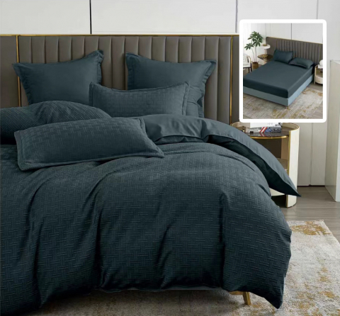 Lenjerii de pat - Lenjerie pat dublu,bumbac finet,6 piese,cearceaf cu elastic 160/180x200cm, cearceaf pilota 200x230cm, 2 fete de perna 50x70, 2 fete de perna 70x70,neagra,stripe-81203