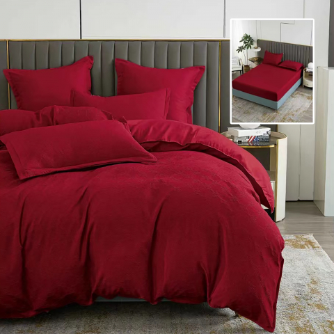Lenjerii de pat - Lenjerie pat dublu,bumbac finet,6 piese,cearceaf cu elastic 160/180x200cm, cearceaf pilota 200x230cm, 2 fete de perna 50x70, 2 fete de perna 70x70,rosie-81224