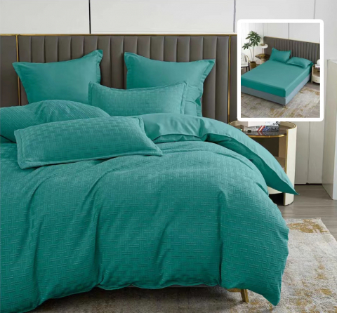 Lenjerii de pat - Lenjerie pat dublu,bumbac finet,6 piese,cearceaf cu elastic 160/180x200cm, cearceaf pilota 200x230cm, 2 fete de perna 50x70, 2 fete de perna 70x70,turcoaz,stripe-81201