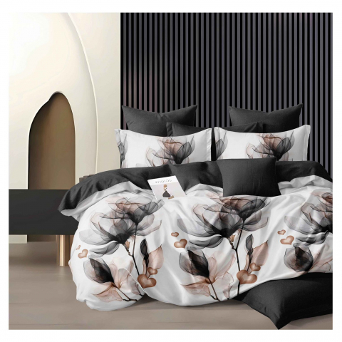Lenjerii de pat - Lenjerie pat dublu,bumbac finet,6 piese,cearceaf cu elastic 180x200cm, cearceaf pilota 200x230cm, 2 fete de perna 50x70, 2 fete de perna 70x70-A1107