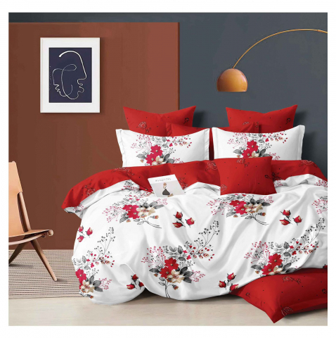Lenjerii de pat bumbac - Lenjerie pat dublu,bumbac finet,6 piese,cearceaf cu elastic 180x200cm, cearceaf pilota 200x230cm, 2 fete de perna 50x70, 2 fete de perna 70x70-A1114