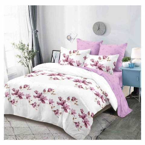 Lenjerii de pat bumbac - Lenjerie pat dublu,bumbac finet,6 piese,cearceaf cu elastic 180x200cm, cearceaf pilota 200x230cm, 2 fete de perna 50x70, 2 fete de perna 70x70-A1115