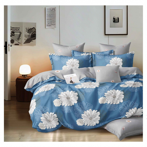 Lenjerii de pat bumbac - Lenjerie pat dublu,bumbac finet,6 piese,cearceaf cu elastic 180x200cm, cearceaf pilota 200x230cm, 2 fete de perna 50x70, 2 fete de perna 70x70-A1116