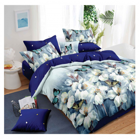 Lenjerii de pat bumbac - Lenjerie pat dublu,bumbac finet,6 piese,cearceaf cu elastic 180x200cm, cearceaf pilota 200x230cm, 2 fete de perna 50x70, 2 fete de perna 70x70-A1118