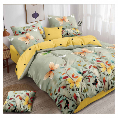 Lenjerii de pat bumbac - Lenjerie pat dublu,bumbac finet,6 piese,cearceaf cu elastic 180x200cm, cearceaf pilota 200x230cm, 2 fete de perna 50x70, 2 fete de perna 70x70-A1120