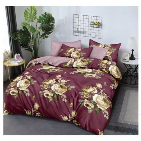 Lenjerii de pat mov - Lenjerie pat dublu,bumbac finet,6 piese,cearceaf cu elastic 180x200cm, cearceaf pilota 200x230cm, 2 fete de perna 50x70, 2 fete de perna 70x70-A1123