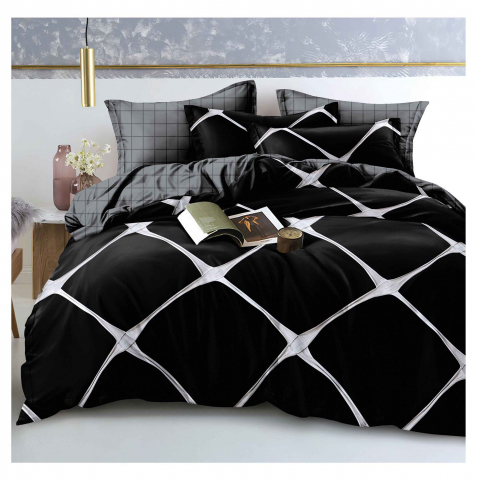 Lenjerii de pat cu dungi - Lenjerie pat dublu,bumbac finet,6 piese,cearceaf cu elastic 180x200cm, cearceaf pilota 200x230cm, 2 fete de perna 50x70, 2 fete de perna 70x70-A1128