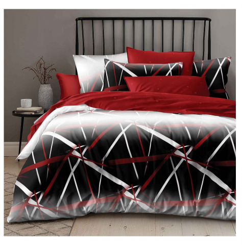 Lenjerii de pat cu dungi - Lenjerie pat dublu,bumbac finet,6 piese,cearceaf cu elastic 180x200cm, cearceaf pilota 200x230cm, 2 fete de perna 50x70, 2 fete de perna 70x70-A1129