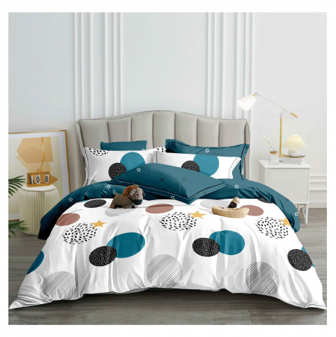 Lenjerii de pat cu buline - Lenjerie pat dublu,bumbac finet,6 piese,cearceaf cu elastic 180x200cm, cearceaf pilota 200x230cm, 2 fete de perna 50x70, 2 fete de perna 70x70-A1131