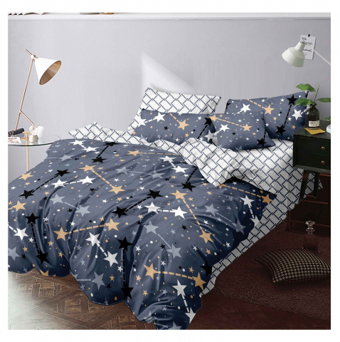 Lenjerii de pat bumbac - Lenjerie pat dublu,bumbac finet,6 piese,cearceaf cu elastic 180x200cm, cearceaf pilota 200x230cm, 2 fete de perna 50x70, 2 fete de perna 70x70-A1135