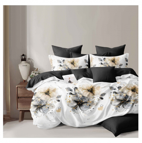 Lenjerii de pat - Lenjerie pat dublu,bumbac finet,6 piese,cearceaf cu elastic 180x200cm, cearceaf pilota 200x230cm, 2 fete de perna 50x70, 2 fete de perna 70x70-A1106
