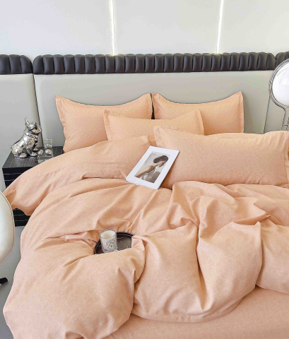 Lenjerii de pat 180x200cm - Lenjerie pat dublu,bumbac finet,6 piese,cearceaf cu elastic,portocalie cu motiv floral-A1469