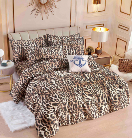 Lenjerii de pat cu animal print - Lenjerie pat dublu,bumbac finet,6 piese,cearceaf cu elastic,animal print-A812