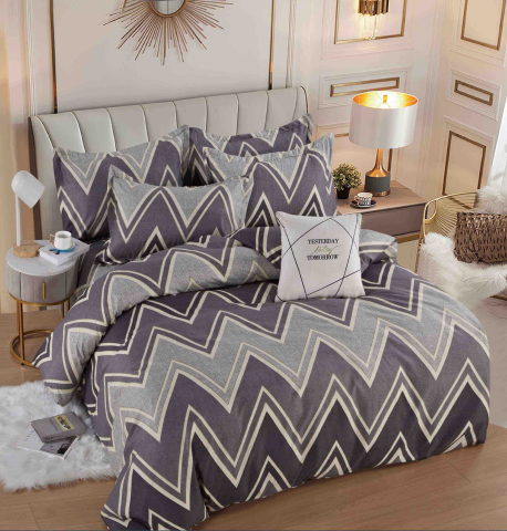 Lenjerii de pat 180x200cm - Lenjerie pat dublu,bumbac finet,6 piese,cearceaf cu elastic,gri cu dungi-A1476