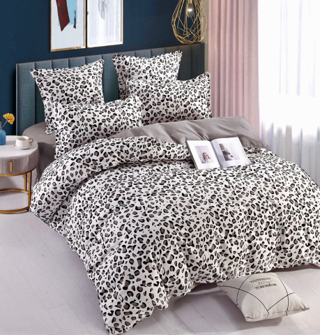 Lenjerii de pat 180x200cm - Lenjerie pat dublu,bumbac finet,6 piese,cearceaf cu elastic,alba/neagra Animal Print-A1456