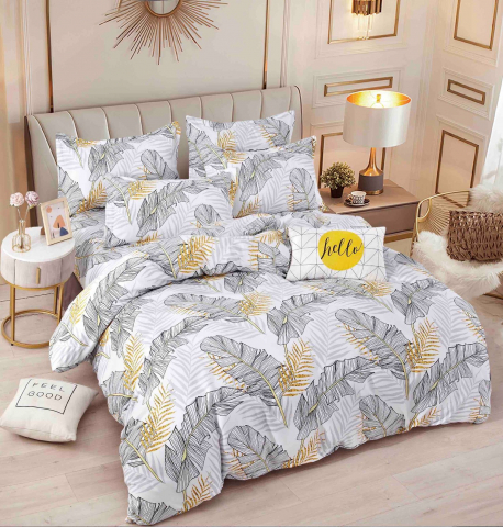 Lenjerii de pat - Lenjerie pat dublu,bumbac finet,6 piese,cearceaf cu elastic,alba cu pene-A787