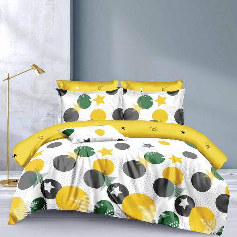 Lenjerii de pat cu buline - Lenjerie pat dublu,bumbac finet,6 piese,cearceaf normal 220x240cm, cearceaf pilota 200x220cm, 2 fete de perna 50x70, 2 fete de perna 70x70-M349