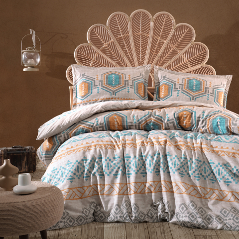 Lenjerii de pat cu forme geometrice - Lenjerie pat dublu,bumbac ranforce,4 piese,multicolora cu forme geometrice,Arnetti-A1315