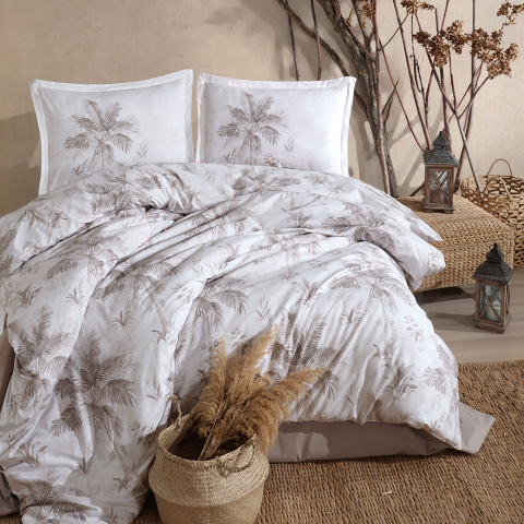Lenjerii de pat - Lenjerie pat dublu,bumbac ranforce,4 piese,alba cu frunzr,Loretto-A1339