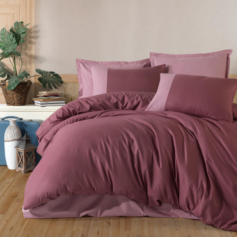 Lenjerii de pat - Lenjerie pat dublu,bumbac ranforce,4 piese,roz vintage,PureV4-A1495