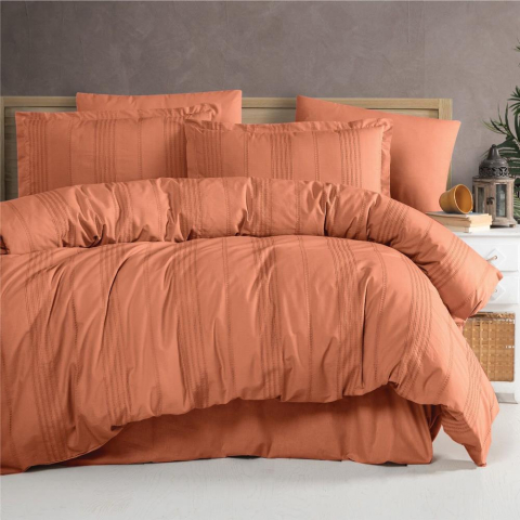 Lenjerii de pat - Lenjerie pat dublu,bumbac ranforce,4 piese,caramiziu,Arakis V2-A1499