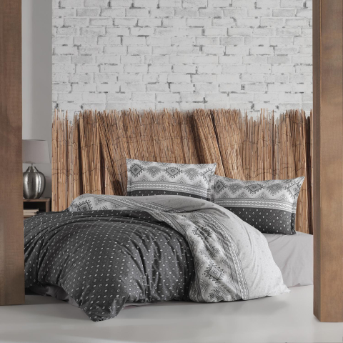 Lenjerii de pat cu forme geometrice - Lenjerie pat dublu,bumbac ranforce,4 piese,gri cu forme geometrice,Astera-A1300
