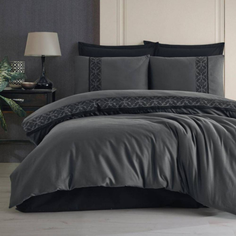 Lenjerii de pat - Lenjerie pat dublu,bumbac ranforce,4 piese,gri,Nienna V2-A1497