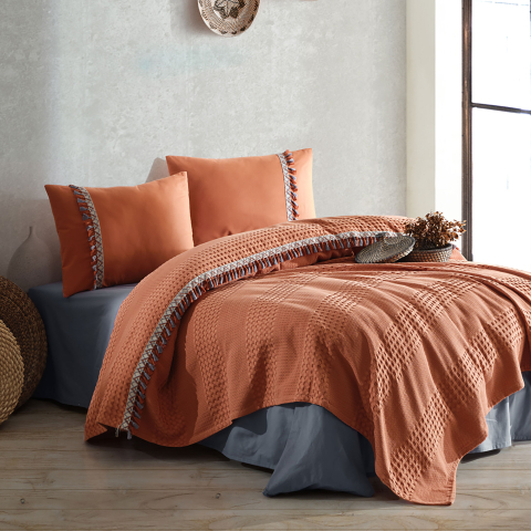 Lenjerii de pat - Lenjerie pat dublu,bumbac ranforce,4 piese,caramiziu/gri,Bohemline V2-A1508
