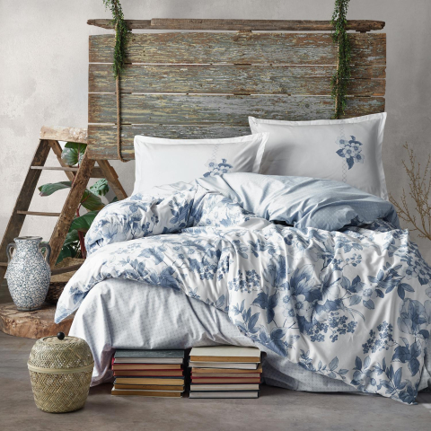 Lenjerii de pat 200x200cm - Lenjerie pat dublu,bumbac ranforce,4 piese,alba cu flori,MiarosaV1-A1284