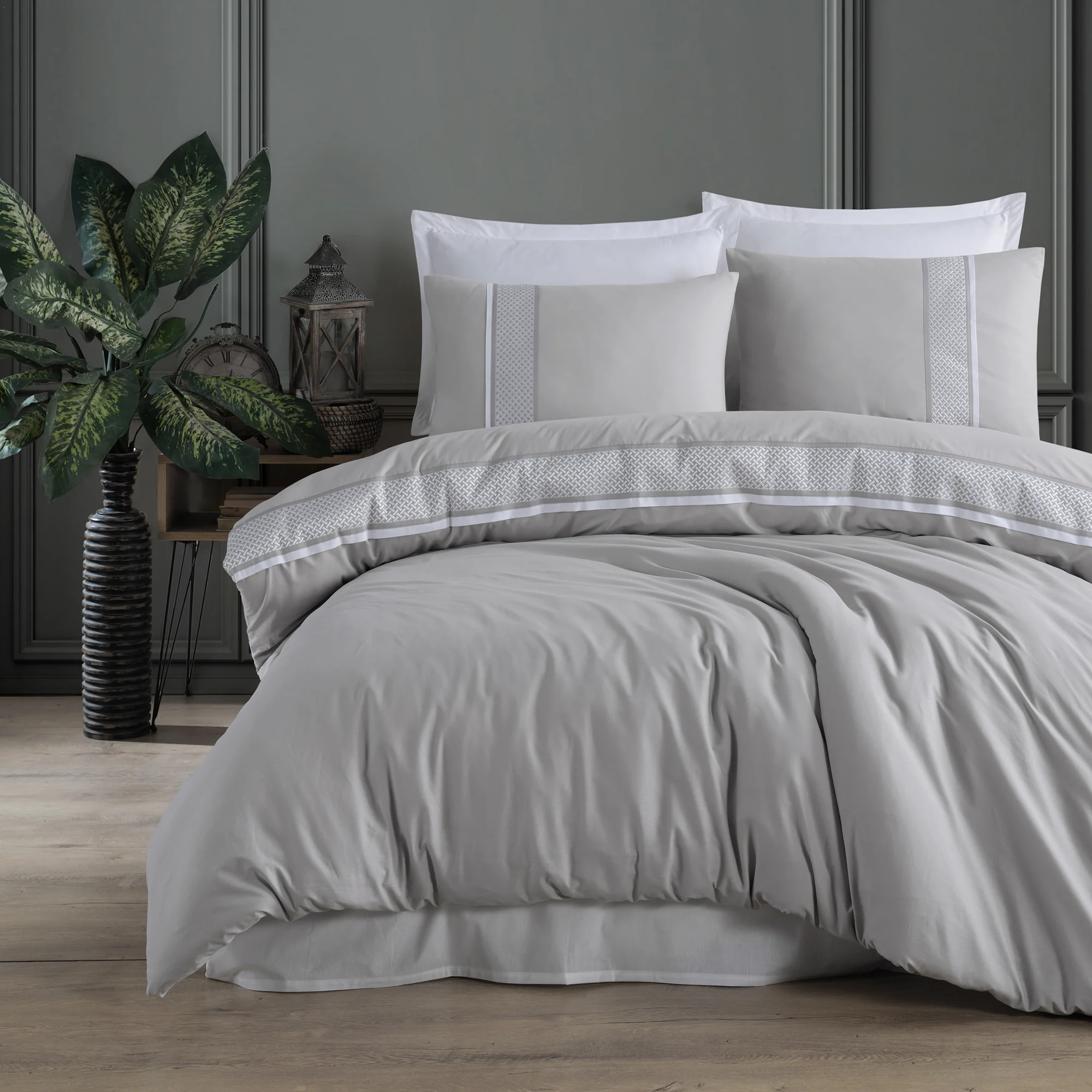 Lenjerii de pat - Lenjerie pat dublu,bumbac ranforce,4 piese,gri,Tulkas V1-A1527