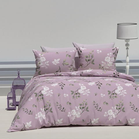 Lenjerii de pat bumbac ranforce - Lenjerie pat dublu,bumbac ranforce,4 piese,mov cu flori,RNFN155-A732