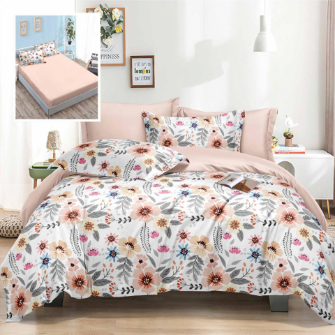 Lenjerii de pat bumbac - Lenjerie pat dublu,bumbac satinat,6 piese,cearceaf cu elastic 160/180x200cm, cearceaf pilota 200x230cm, 2 fete de perna 50x70, 2 fete de perna 70x70-LEH15
