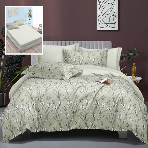 Lenjerii de pat bumbac satinat - Lenjerie pat dublu,bumbac satinat,6 piese,cearceaf cu elastic 160/180x200cm, cearceaf pilota 200x230cm, 2 fete de perna 50x70, 2 fete de perna 70x70-LEH1