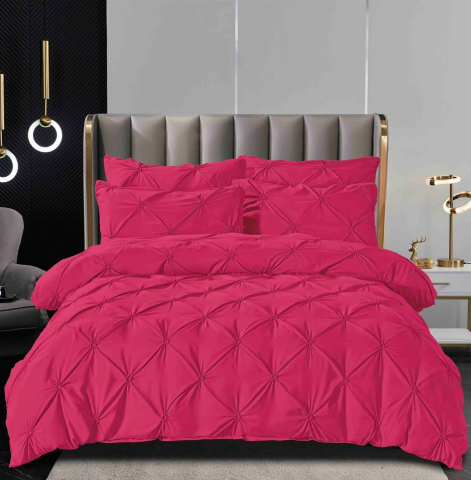 Lenjerii de pat bumbac - Lenjerie pat dublu cu pliuri,bumbac finet,6 piese,roz fucsia-A760