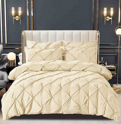 Lenjerii de pat crem - Lenjerie pat dublu cu pliuri,cearceaf cu elastic,bumbac finet,6 piese,crem-A771