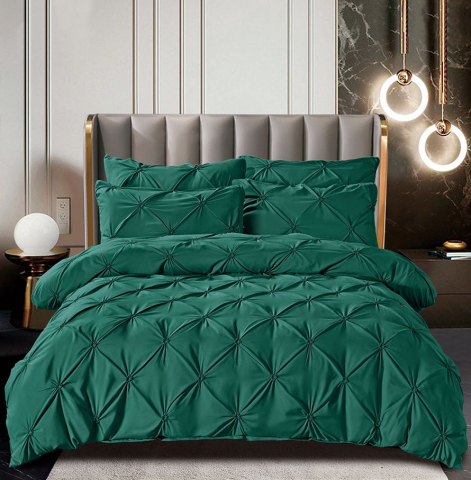 Lenjerii de pat verzi - Lenjerie pat dublu cu pliuri,cearceaf cu elastic,bumbac finet,6 piese,verde smarald-A769