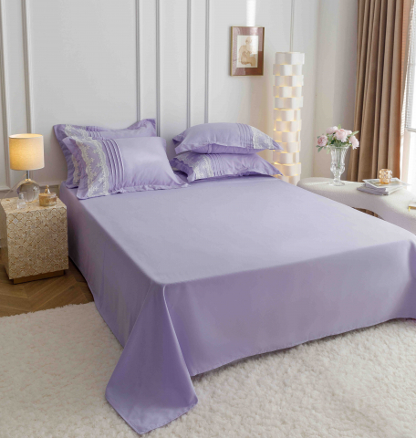 Lenjerie pat dublu cu pliuri si inimi brodate,bumbac finet,6 piese,lila-A856 [7]