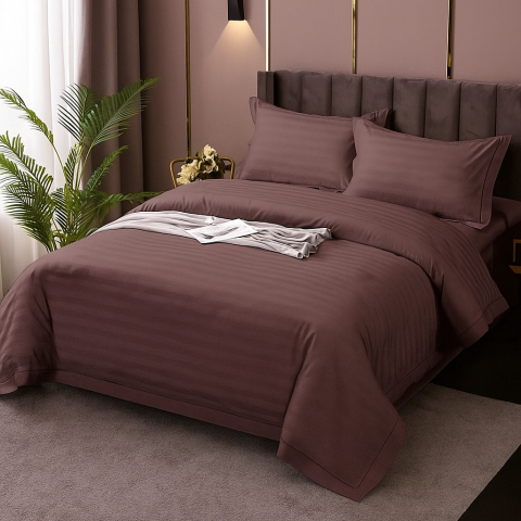 Lenjerii de pat damasc satinat - Lenjerie pat dublu,damasc satinat policoton,4 piese,cappuccino-A467