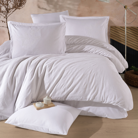 Lenjerii de pat - Lenjerie pat dublu,jacquard 100% bumbac,6 piese,alba,MARLET V1 -101957