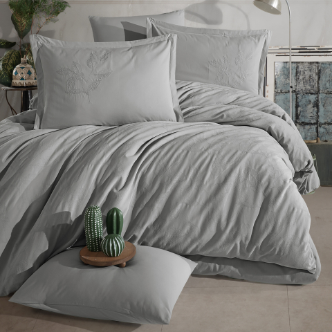 Lenjerii de pat - Lenjerie pat dublu,jacquard 100% bumbac,6 piese,gri,MARLET V5 -101965