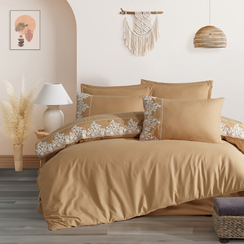 Lenjerii de pat - Lenjerie pat dublu,jacquard 100% bumbac,6 piese,bej,OSELA V1-83167