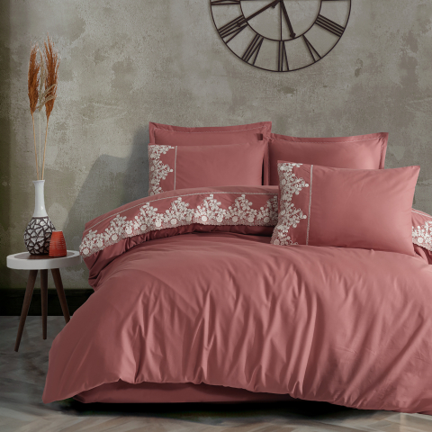 Lenjerii de pat - Lenjerie pat dublu,jacquard 100% bumbac,6 piese,roz vintage,OSELA V3 -83169