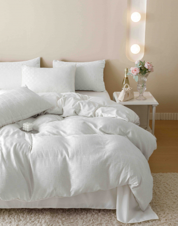 Lenjerie pat dublu,jacquard finetat,6 piese,alba-A448 [5]