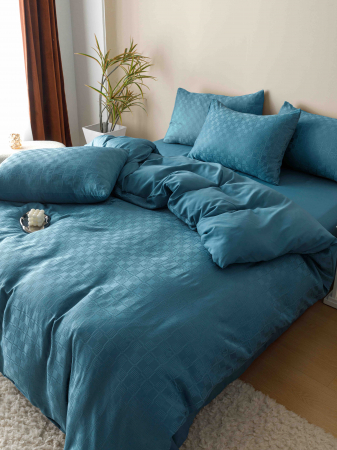 Lenjerie pat dublu,jacquard finetat,6 piese,albastra-A447 [3]