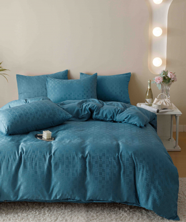 Lenjerie pat dublu,jacquard finetat,6 piese,albastra-A447 [4]