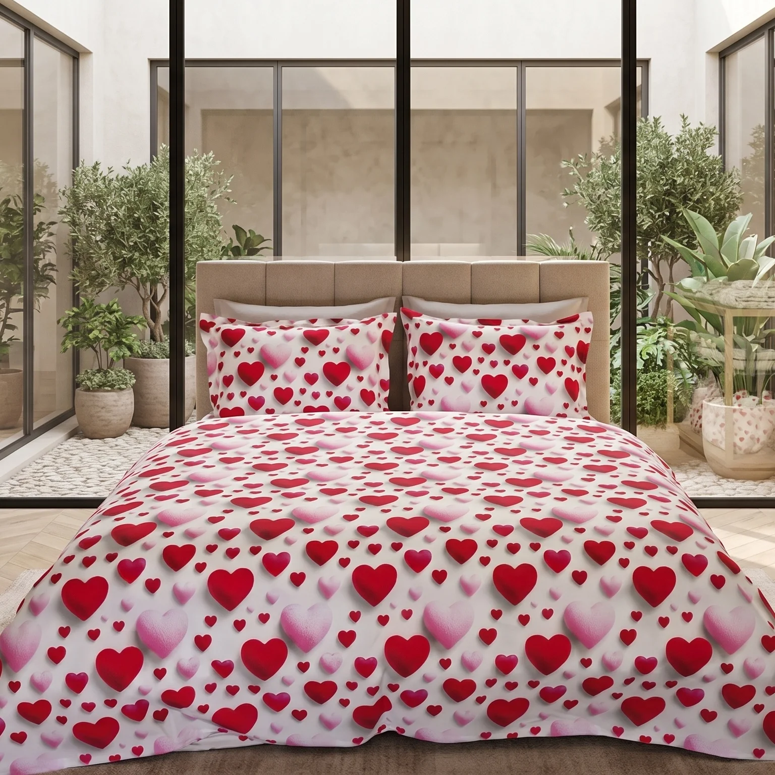 Lenjerii de pat - Lenjerie de pat Ranforce Cotton Pro L'amour Maison, 100% bumbac, alb, imprimeu cu inimi
