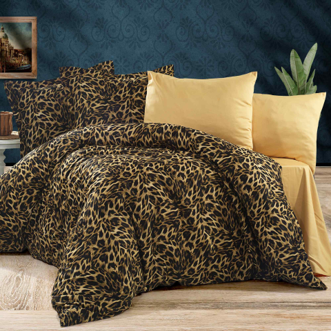 Lenjerii de pat animal print - Lenjerie de pat Ranforce Cotton Pro RCP11, 100% bumbac, galben, imprimeu animal print leopard