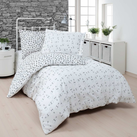 Lenjerii de pat - Lenjerie de pat Ranforce Cotton Pro RCP19, 100% bumbac, alb, imprimeu cu desene discrete