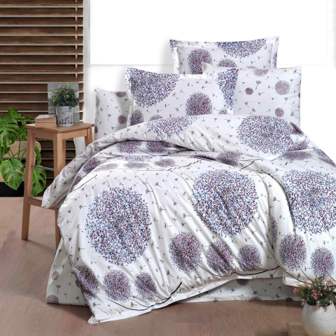 Lenjerii de pat - Lenjerie de pat Ranforce Cotton Pro RCP2, 100% bumbac, alb, imprimeu floral mov
