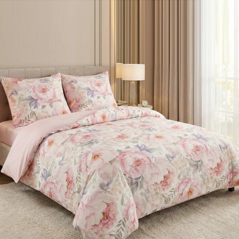 Lenjerii de pat - Lenjerie de pat Ranforce Cotton Pro RCP22, 100% bumbac, roz pudra, imprimeu floral